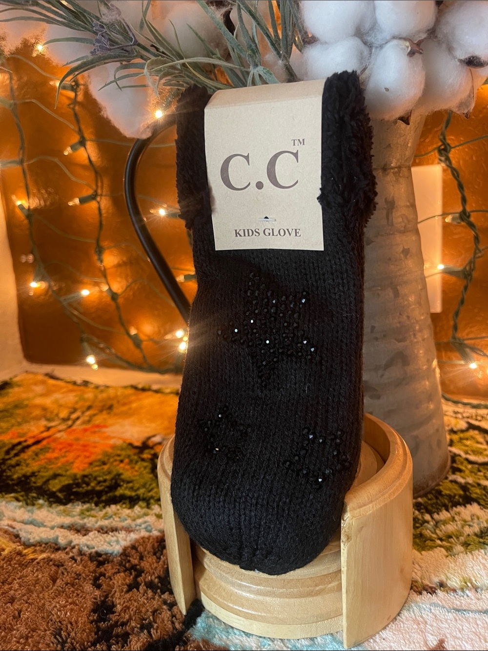 C.C Black Kids Cozy Knit Gloves with Star Bead Accent